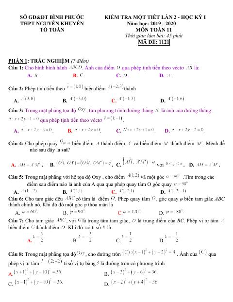 Đề kiểm tra lần 2 HK1 Toán 11 năm 2019 – 2020 trường Nguyễn Khuyến – Bình Phước (bản Word)